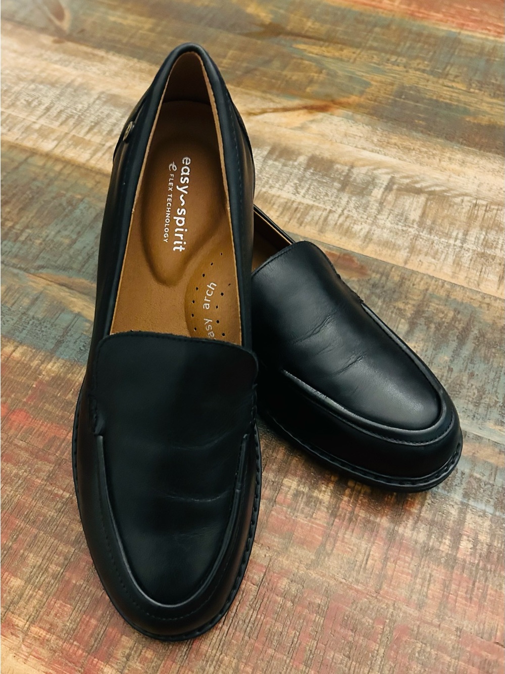 Easy Spirit Jaylin Black Leather Slip-On E-Flex Loafers Timeless, Comfort Size 8